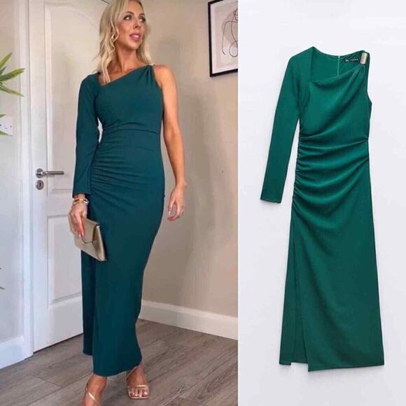 ZARA Ruched Midi Dress NWT - Picture 9 of 16